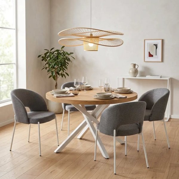 Chaise Rembourrée Harmony Grise Pieds Ivoire | Ukukhome 2